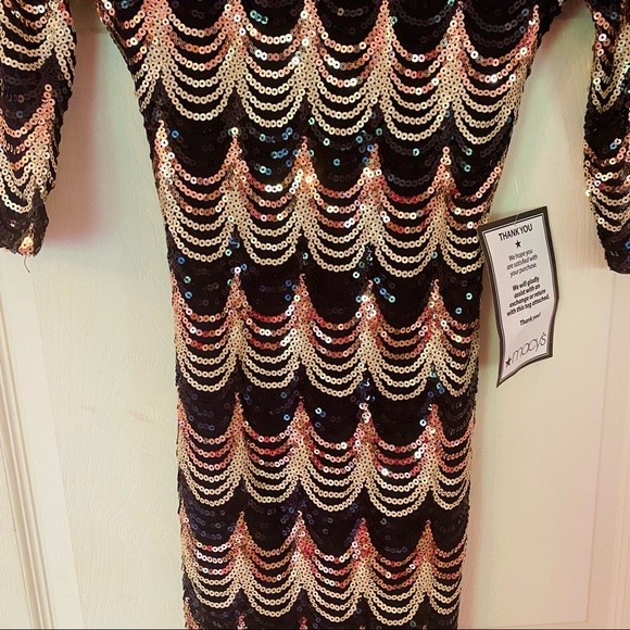 New nwt Sequin Black Gold Dress XS Crystal Doll Short Sleeve Prom homecoming - Picture 3 of 14